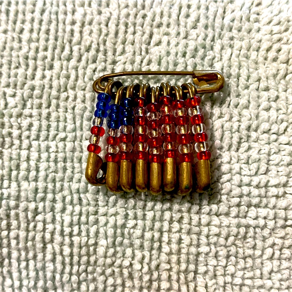 American Flag Beaded Safety Pin Brooch